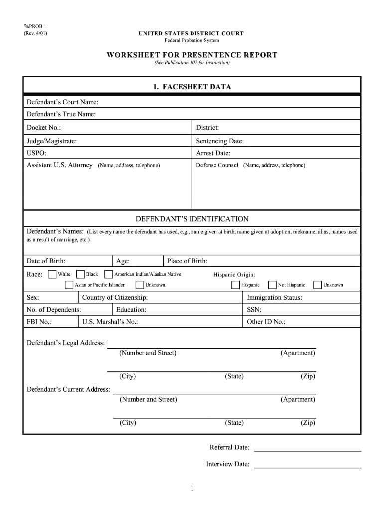 Presentence Investigation Report Federal – Fill Online Within Presentence Investigation Report Template