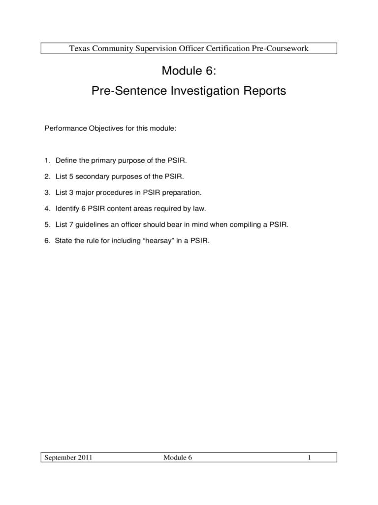 Presentence Investigation Report Form – Texas Free Download Intended For Presentence Investigation Report Template