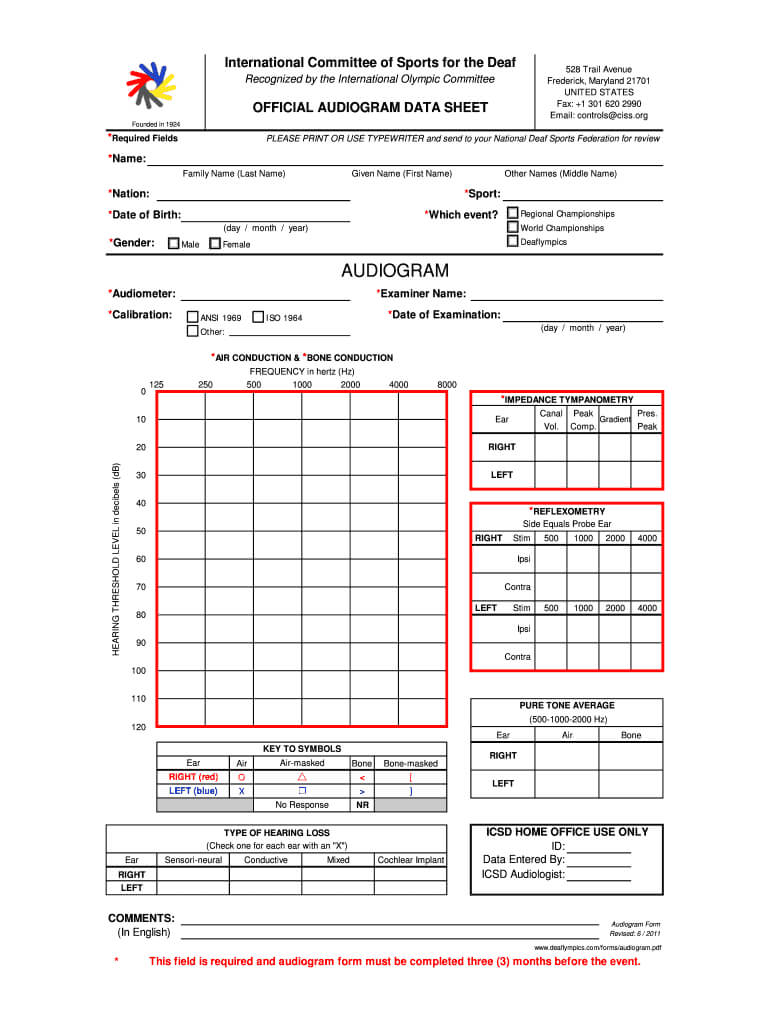 Printable Blank Audiogram Form – Fill Online, Printable Within Blank Audiogram Template Download