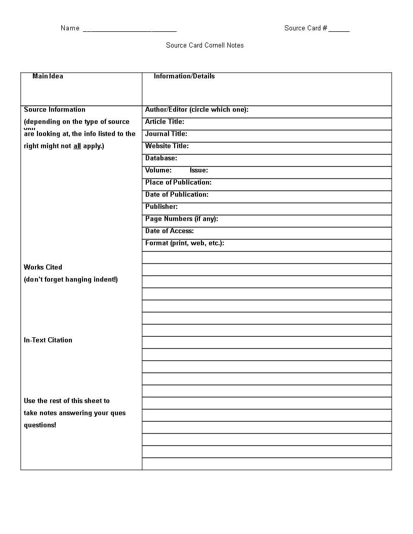 Printable Cornell Note Taking Word | Templates At With Cornell Note Template Word