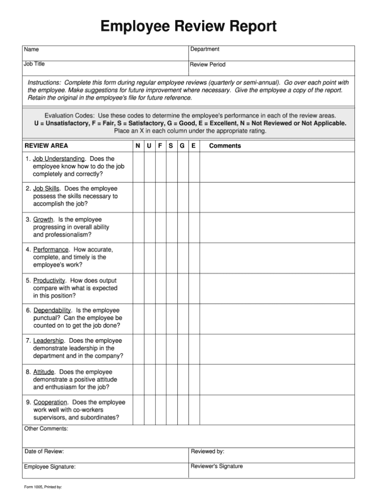 Printable Employee Review Forms Fill Online Printable For Blank