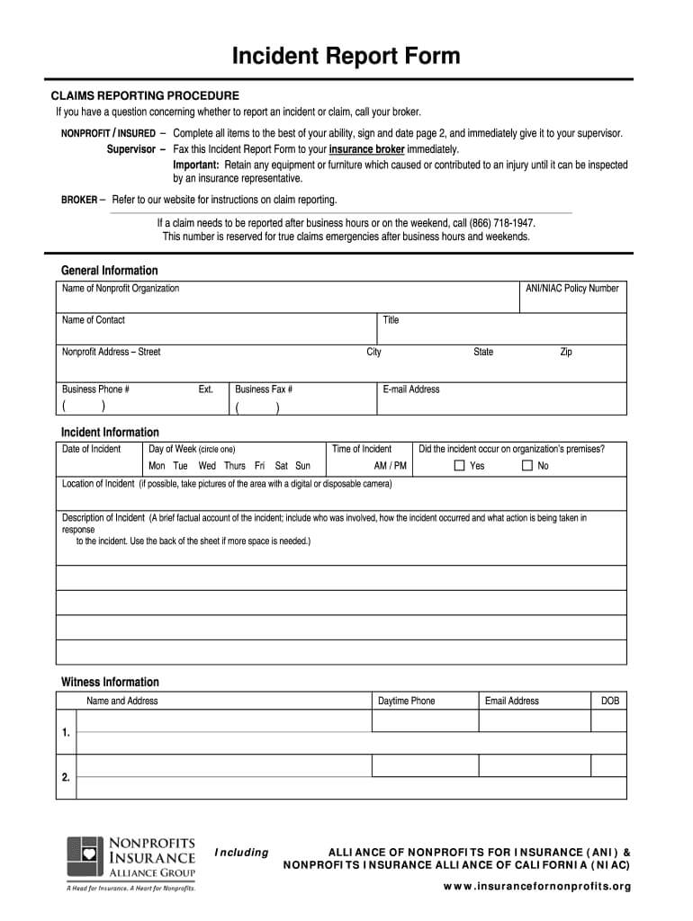 Printable Insurance Incident Report - Fill Online, Printable Intended For Insurance Incident Report Template