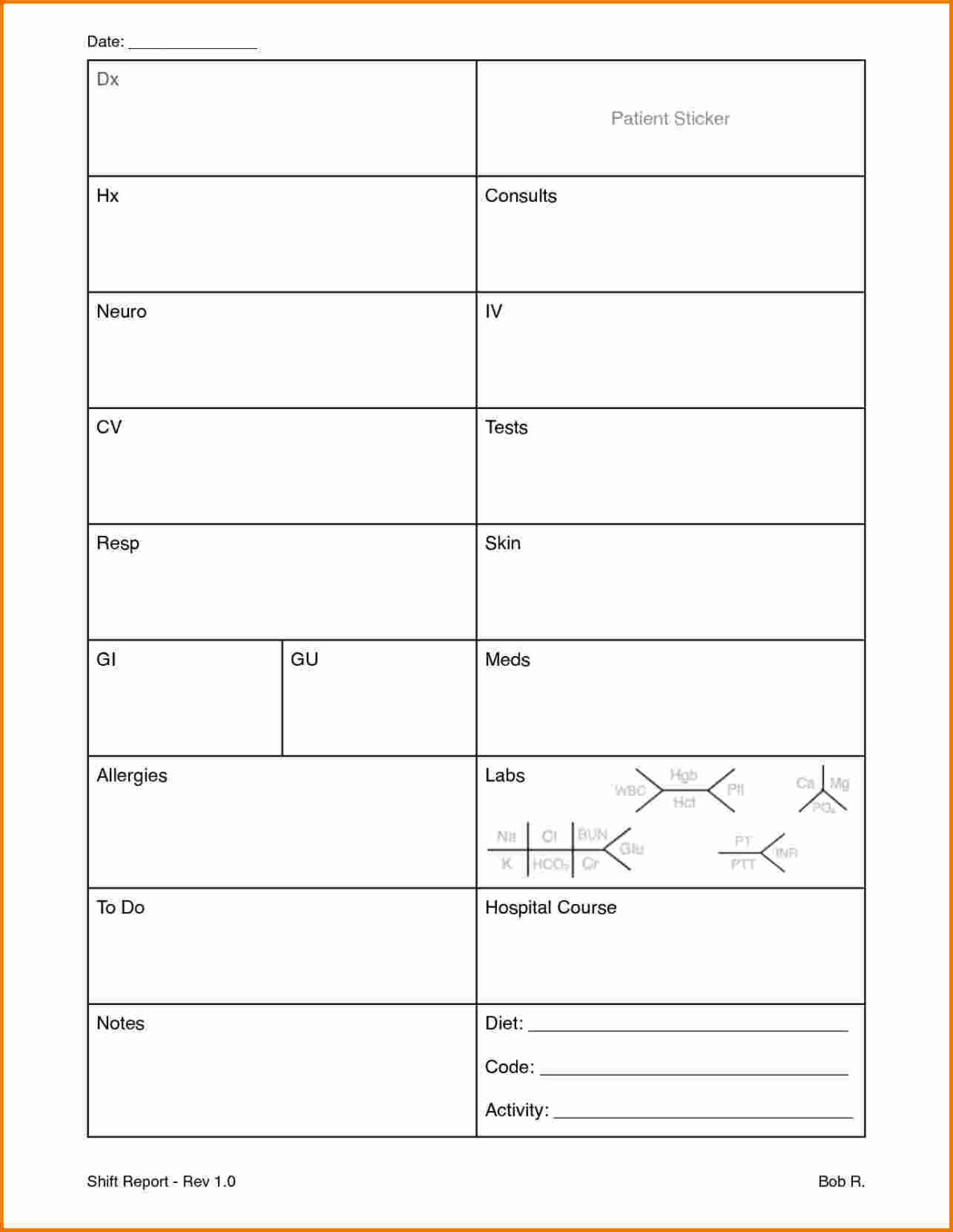 Printable Nurse Report Sheets That Are Critical Darryl's Blog For