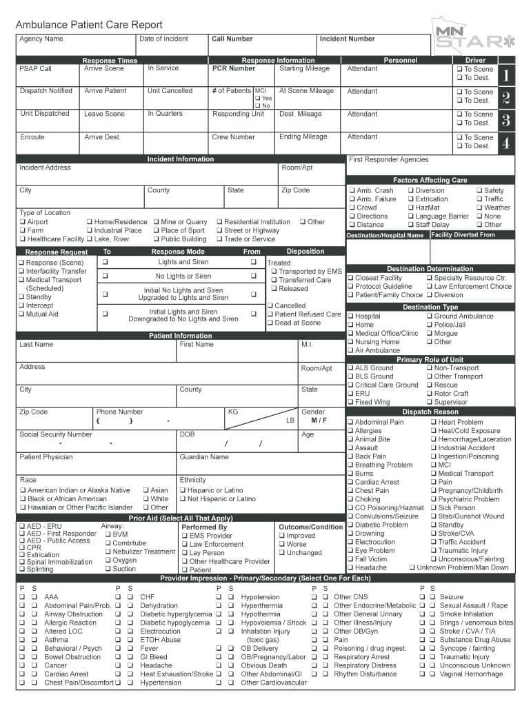 Printable Patient Care Report – Fill Online, Printable Regarding Patient Care Report Template