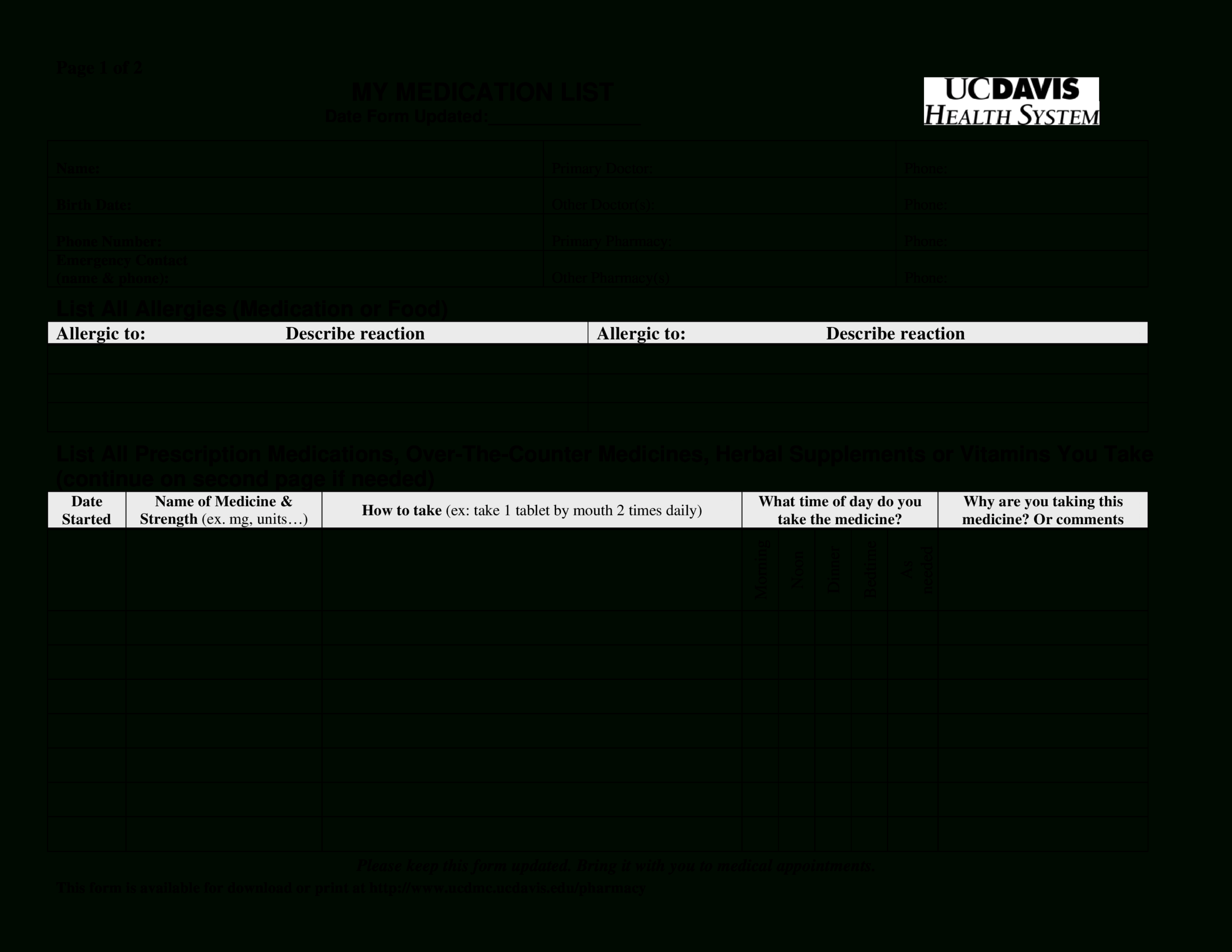 Printable Simple Medication List | Templates At Inside Blank Medication List Templates