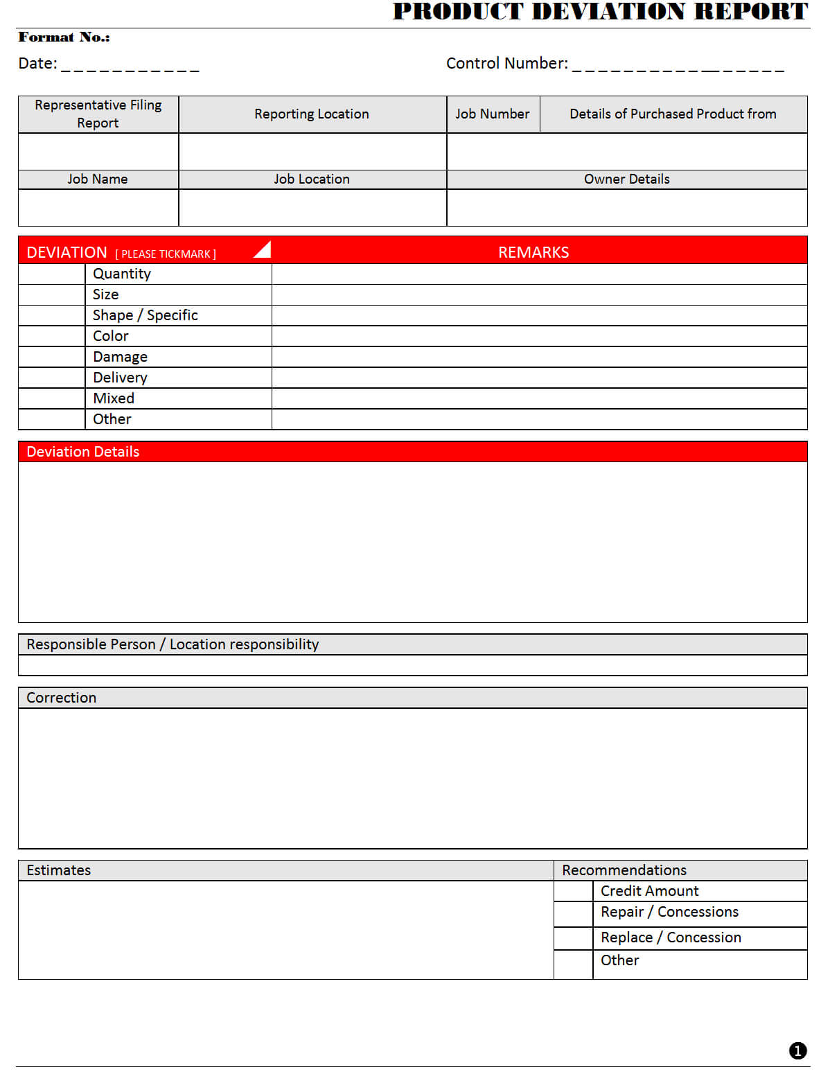 Product Deviation Report - For Deviation Report Template