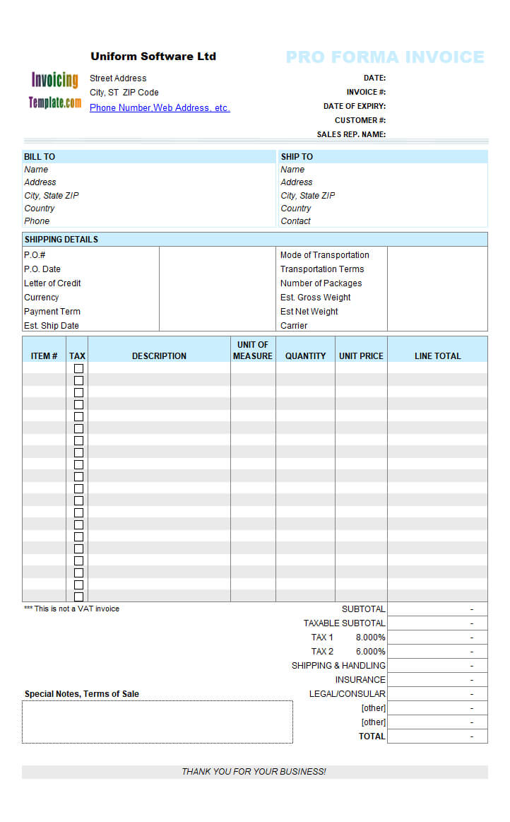 Proforma Invoice Template With Free Proforma Invoice Template Word