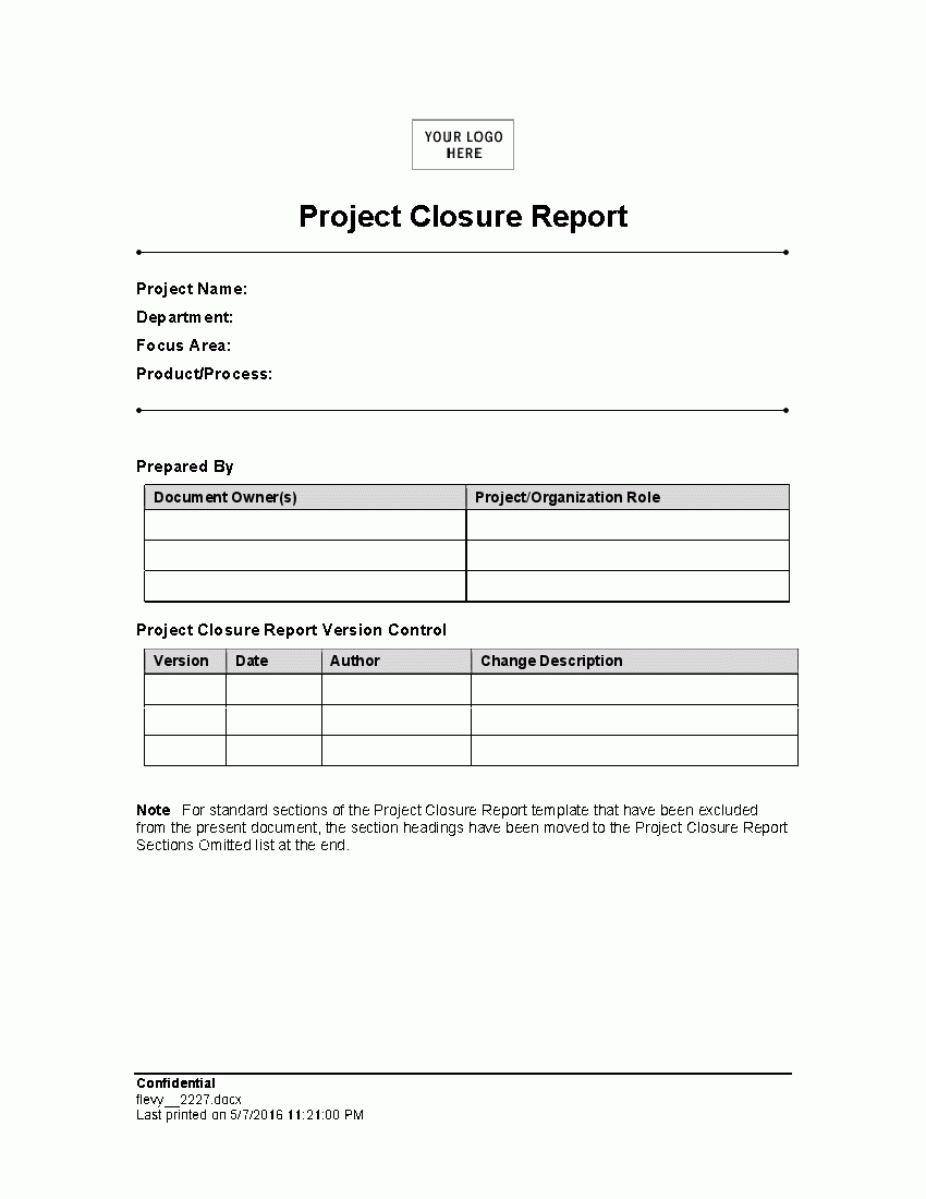 Project Closure Report (Word) - Flevypro Document For Closure Report Template