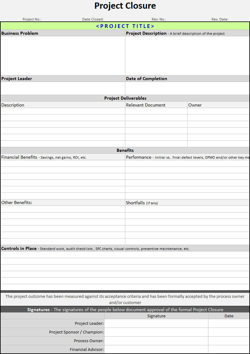 Project Closure Template | Continuous Improvement Toolkit With Closure Report Template