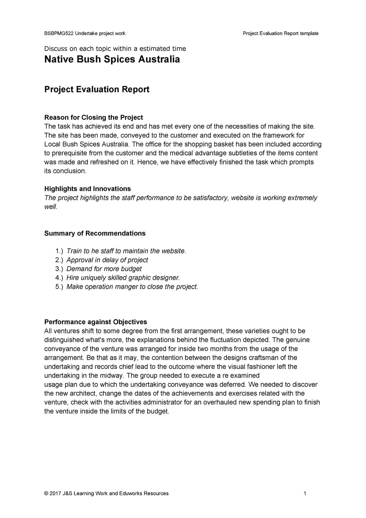 project-evaluation-report-template-v1-0-200392-uws-studocu-inside