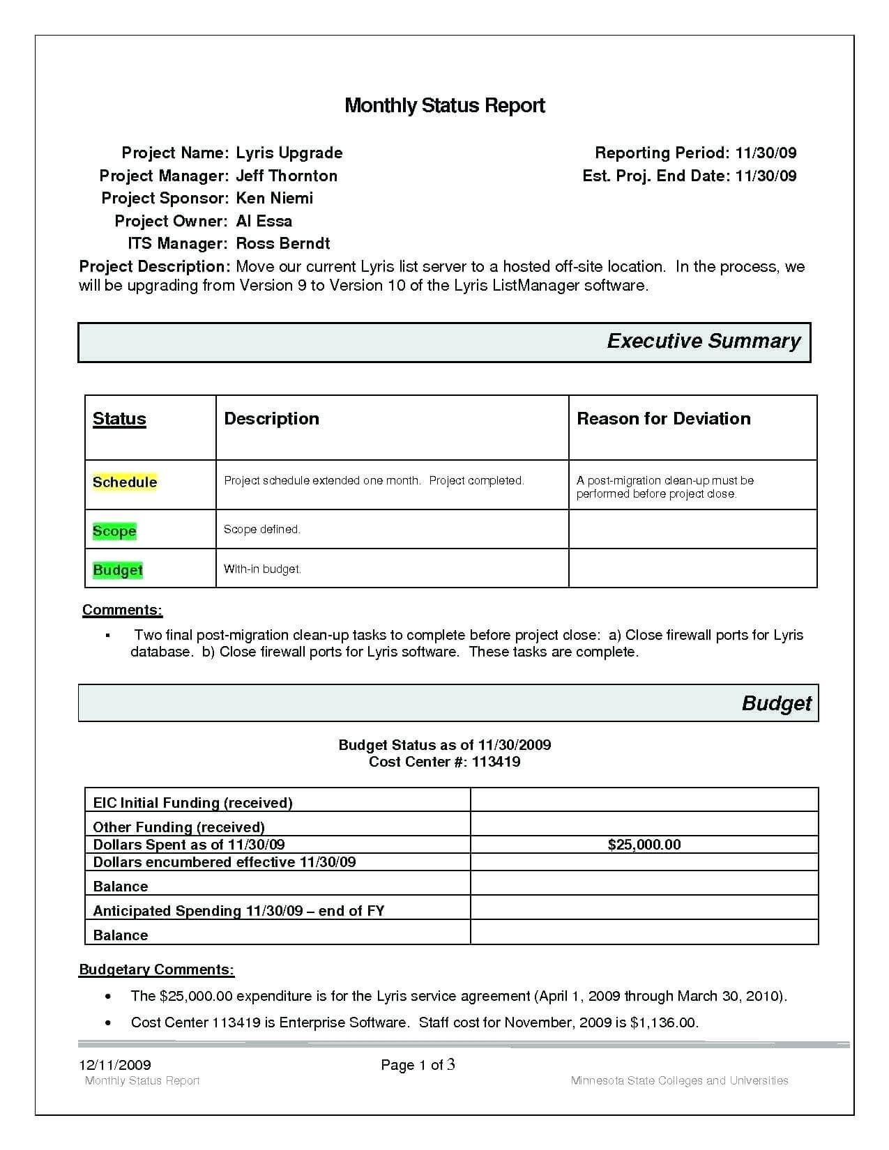 Project Management Status Report Template Excel Monthly Inside Weekly Progress Report Template Project Management