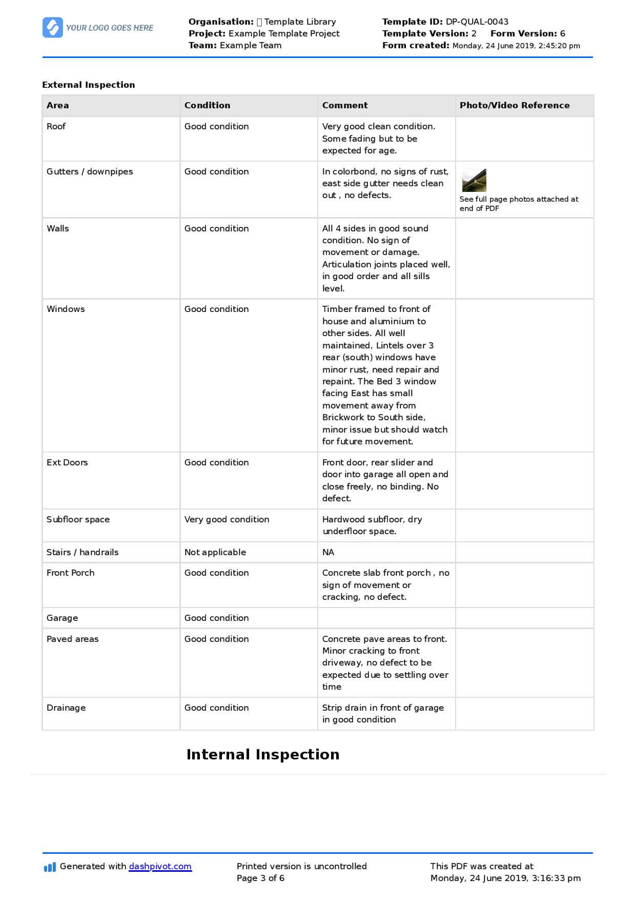 Property Inspection Report Template (Free And Customisable) Inside Drainage Report Template
