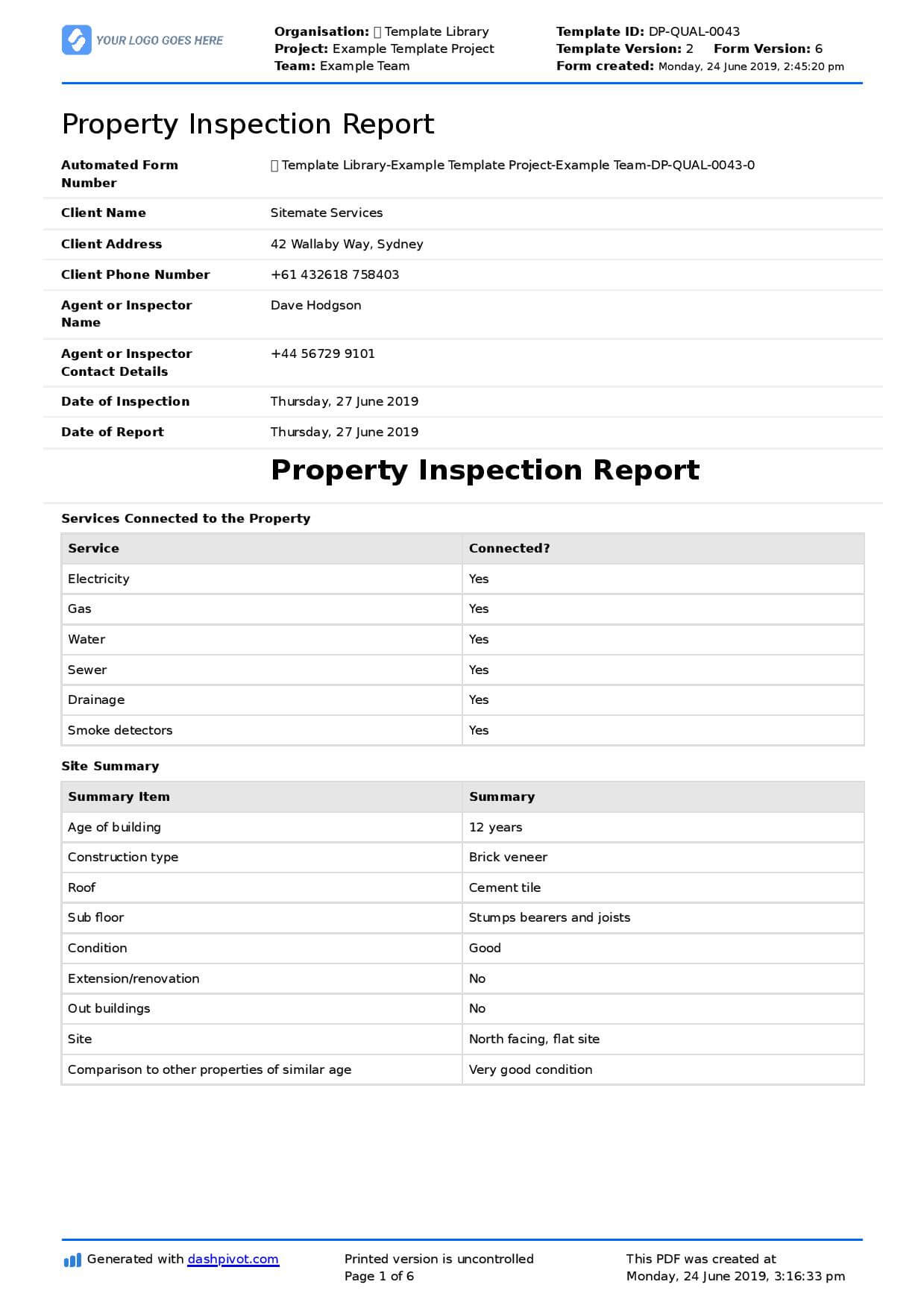 Property Inspection Report Template (Free And Customisable) Inside Home Inspection Report Template Pdf