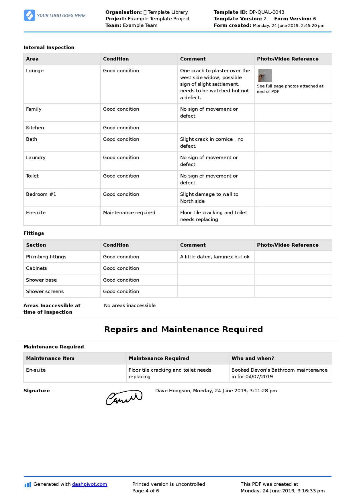 Property Inspection Report Template (Free And Customisable) Inside Part Inspection Report Template
