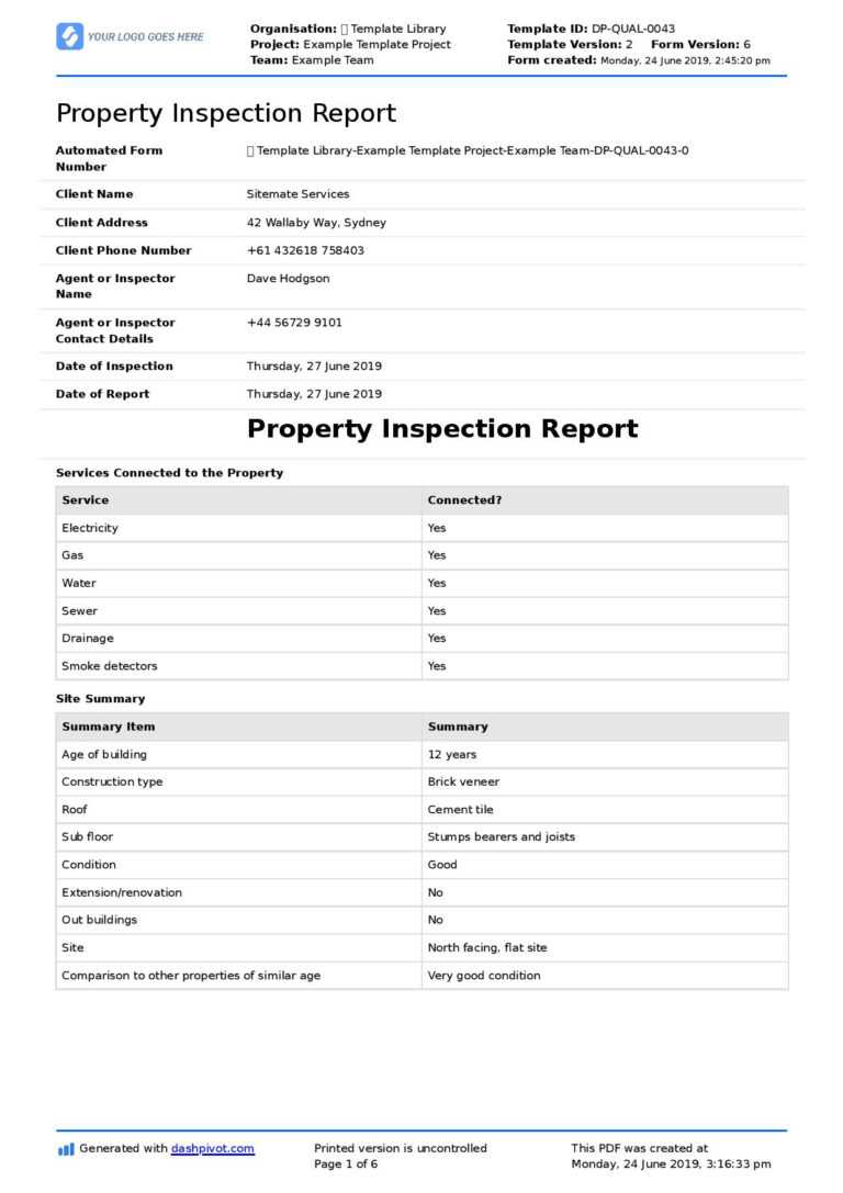 Property Management Inspection Report Template