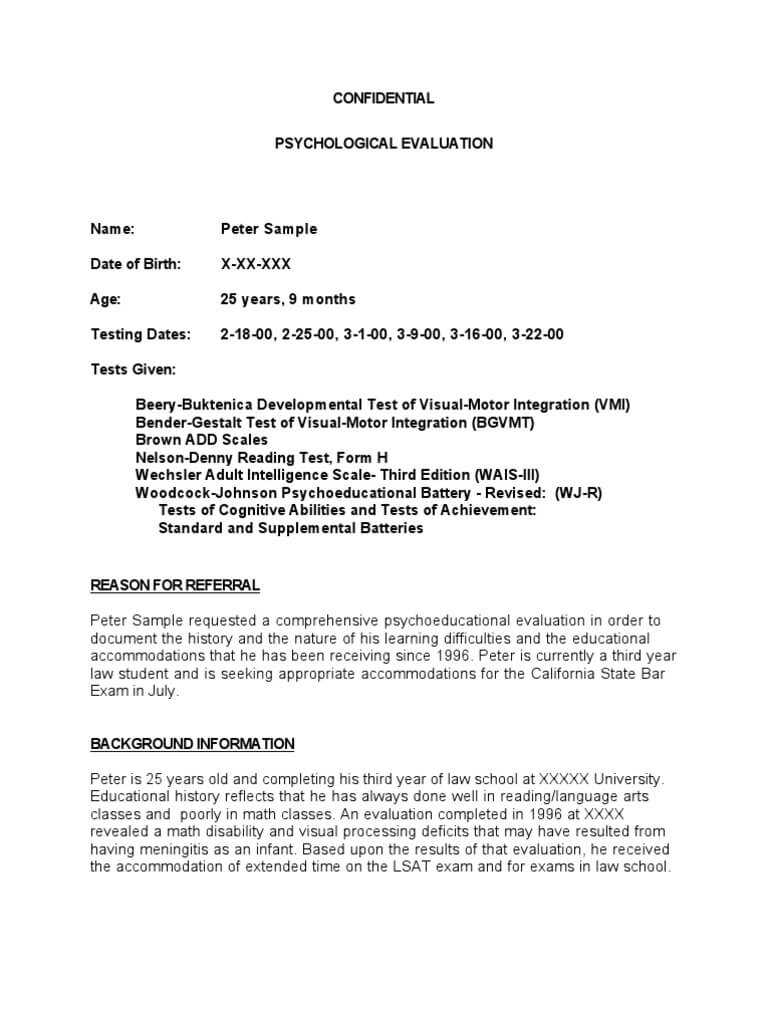 Psychological Report Sample Nxiety For Student Behavioral Inside