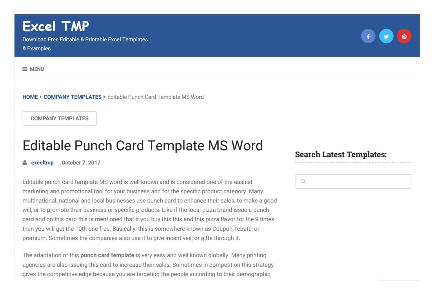 Punch Card Templateexcel Tmp – Issuu For Product Line Card Template Word