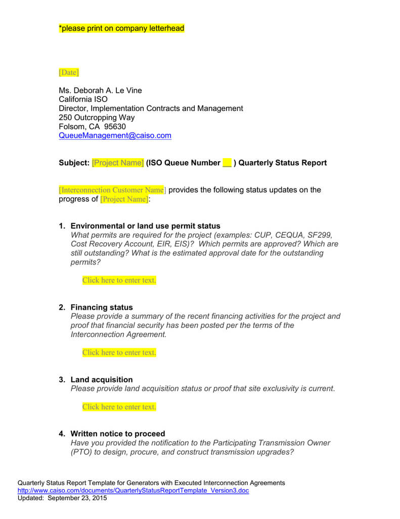 Queue Management Quarterly Status Report Template With Quarterly Status Report Template