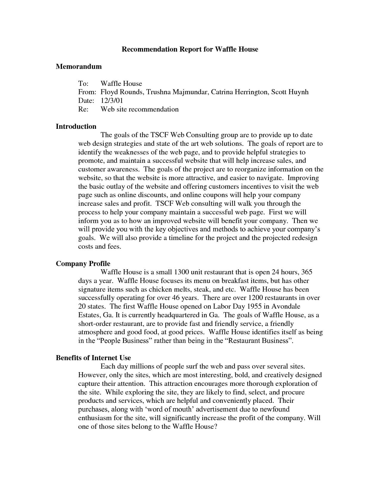 Recommendation Report E Examples Tender Google Docs Throughout Recommendation Report Template