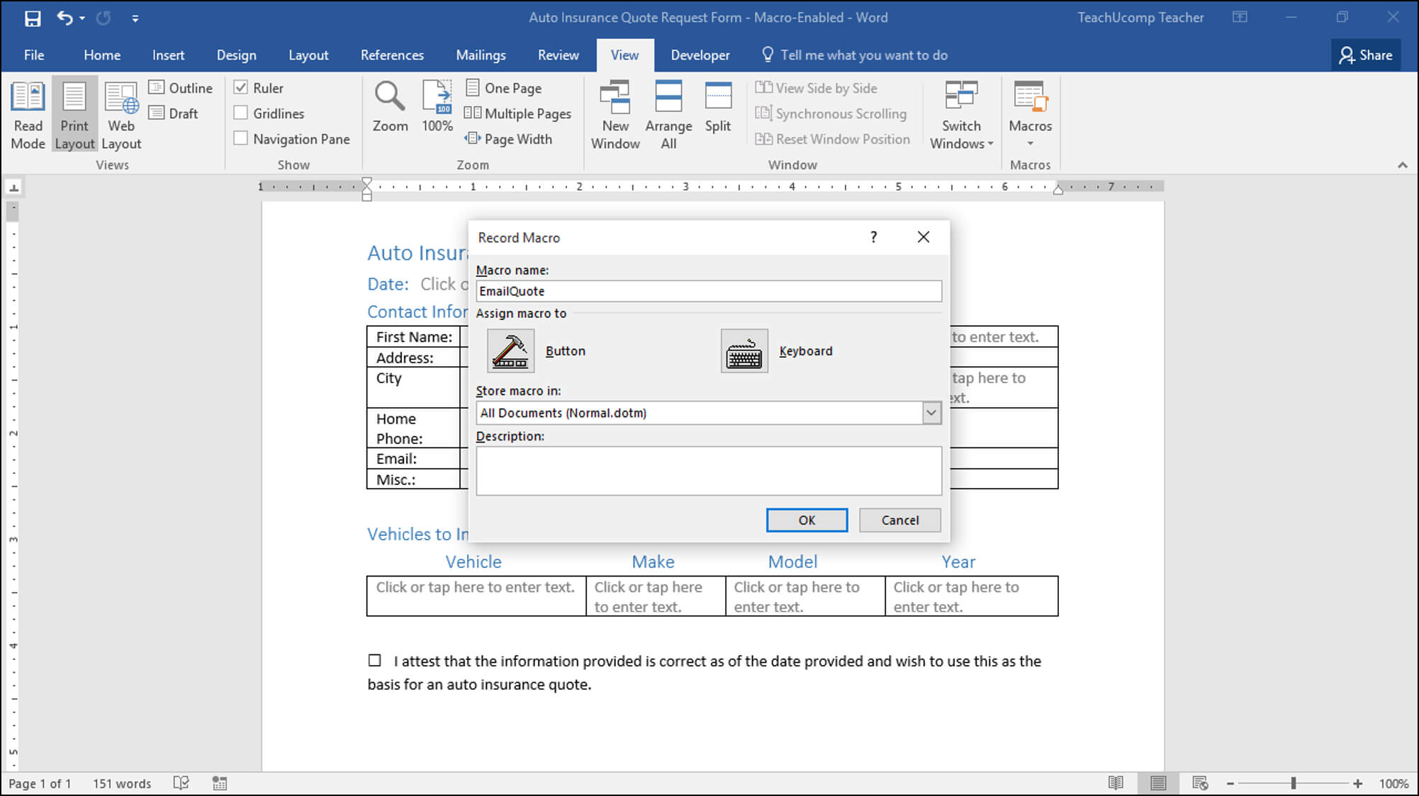 use macro recorder in word