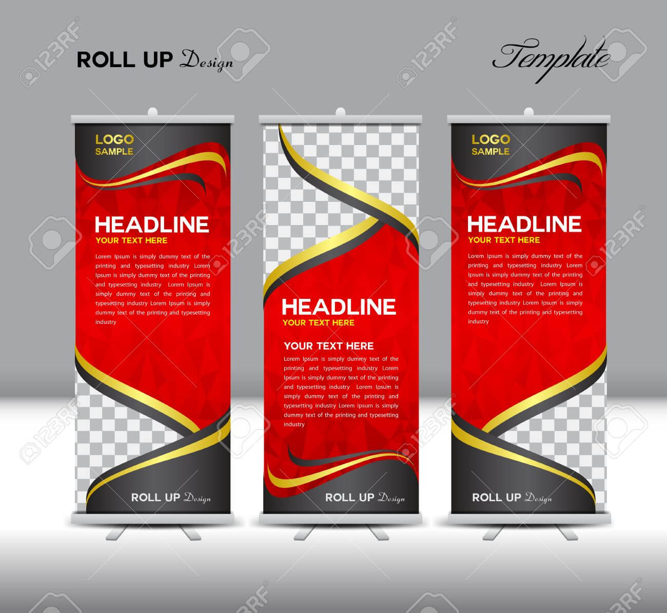 Red Roll Up Banner Template Illustration,polygon Background,banner.. Inside Pop Up Banner Design Template
