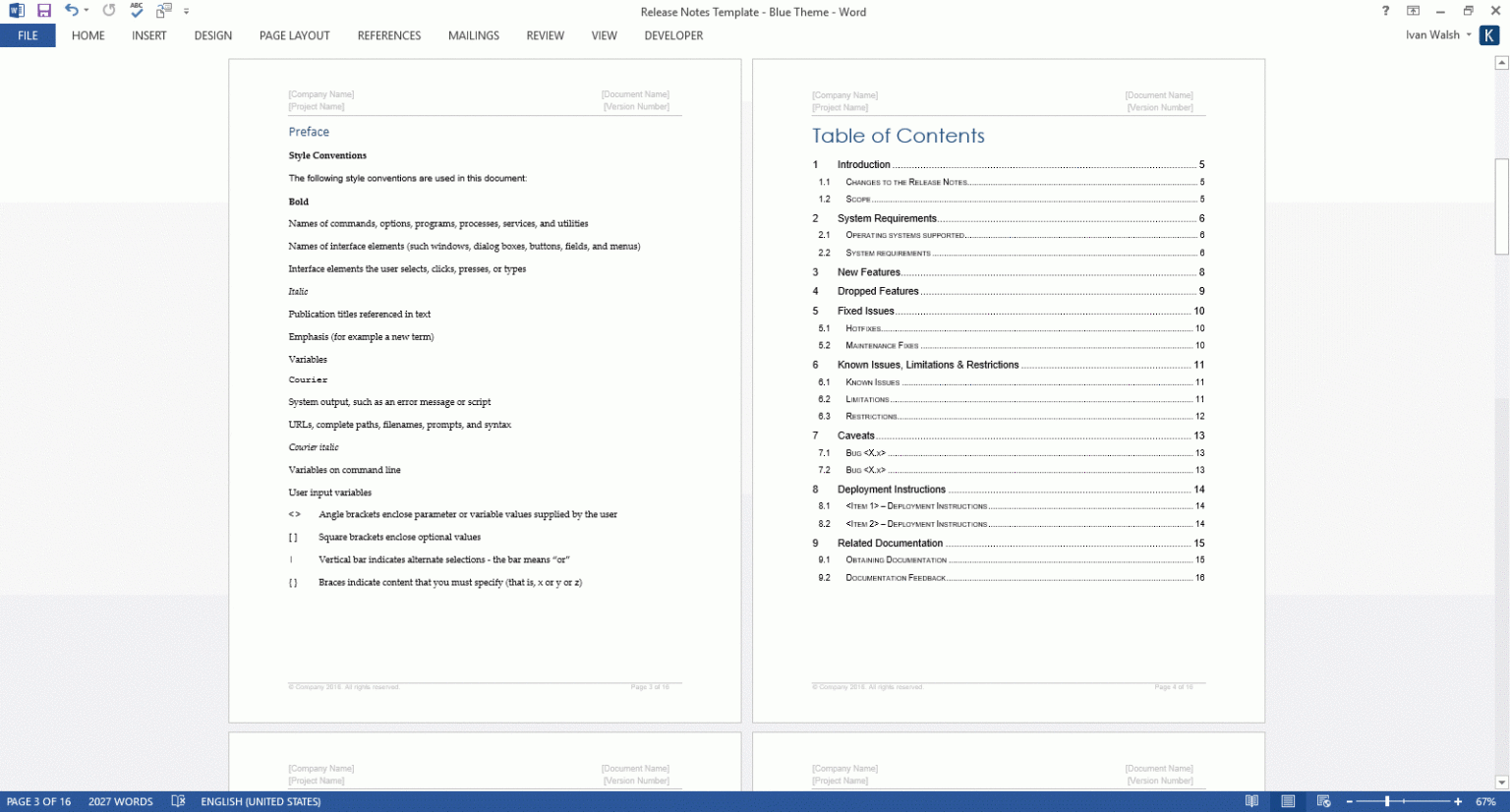 Software Release Notes Template Word