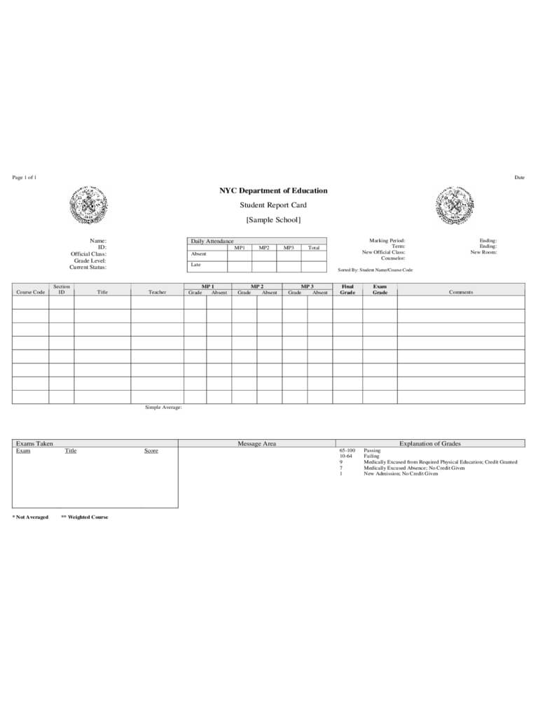 Report Card Template – 3 Free Templates In Pdf, Word, Excel Pertaining To Fake Report Card Template