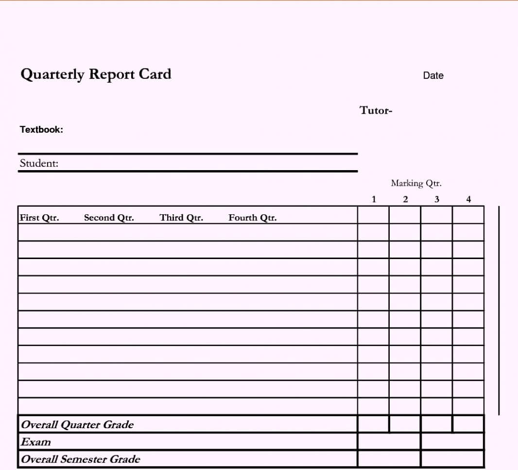 Report Card Template Editable Kindergarten Blank Homeschool Within Blank Report Card Template