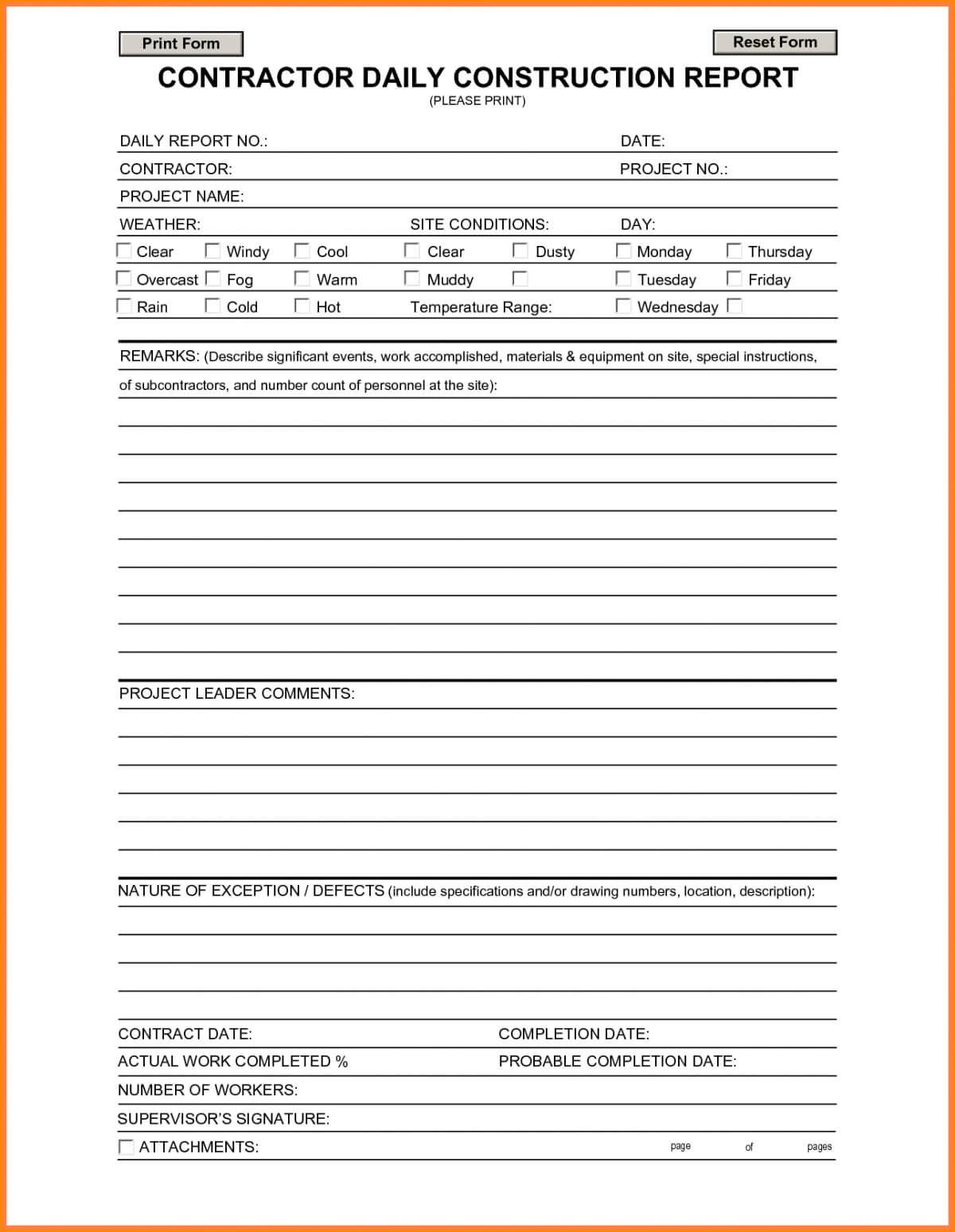 Report Examples Construction Daily Template Excel E2 80 93 Within Superintendent Daily Report Template