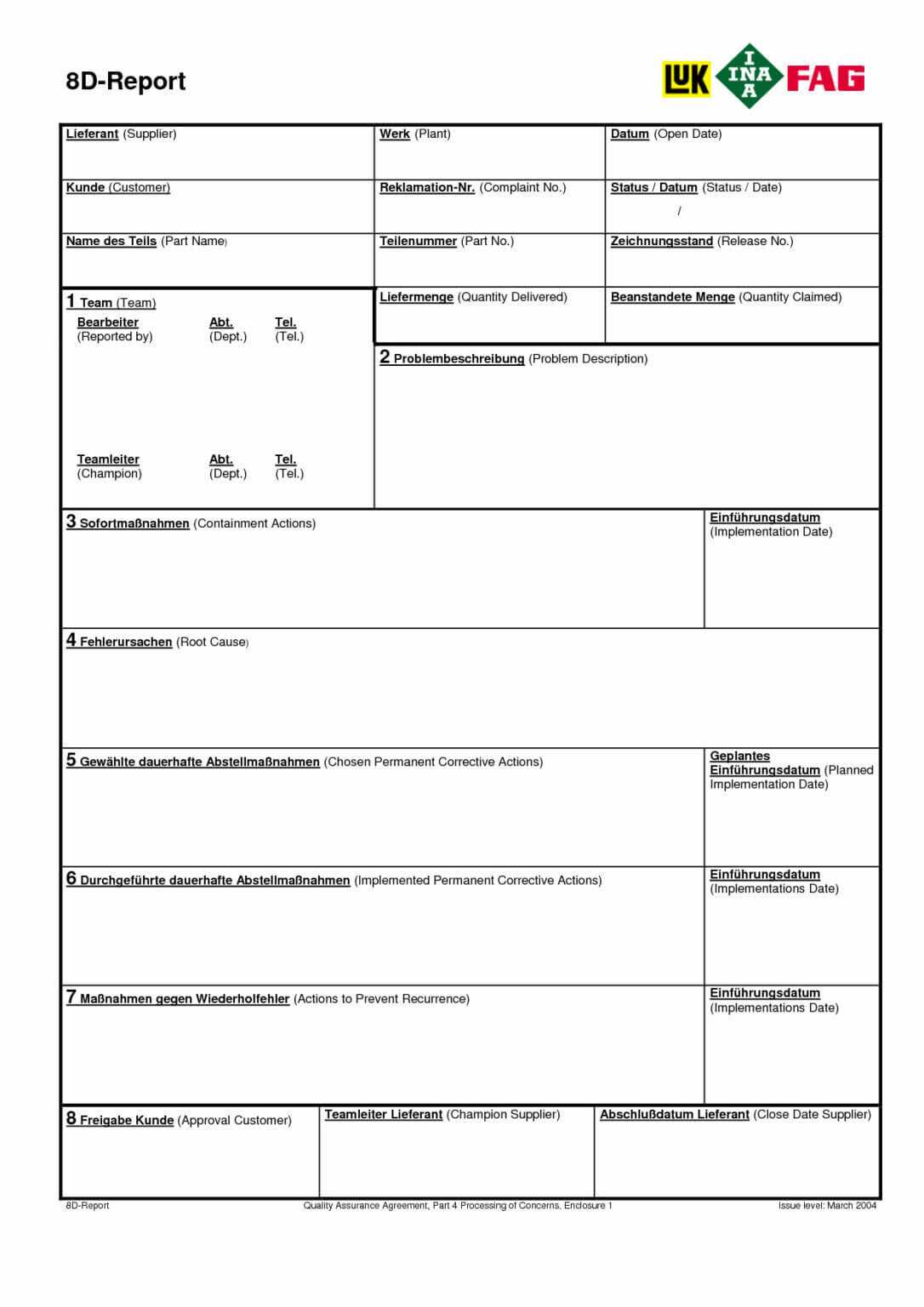 8D Report Template Xls