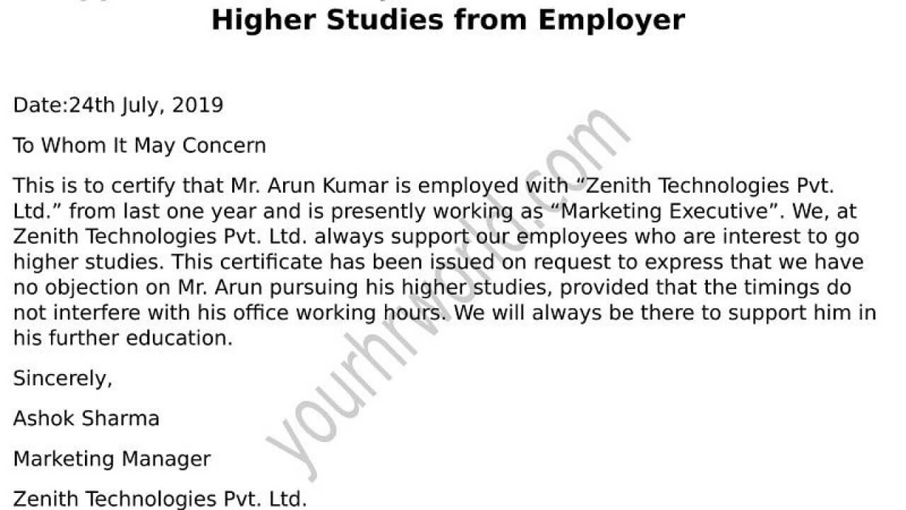Request Latter Of Noc Format For Higher Studies From Employer Throughout Noc Report Template