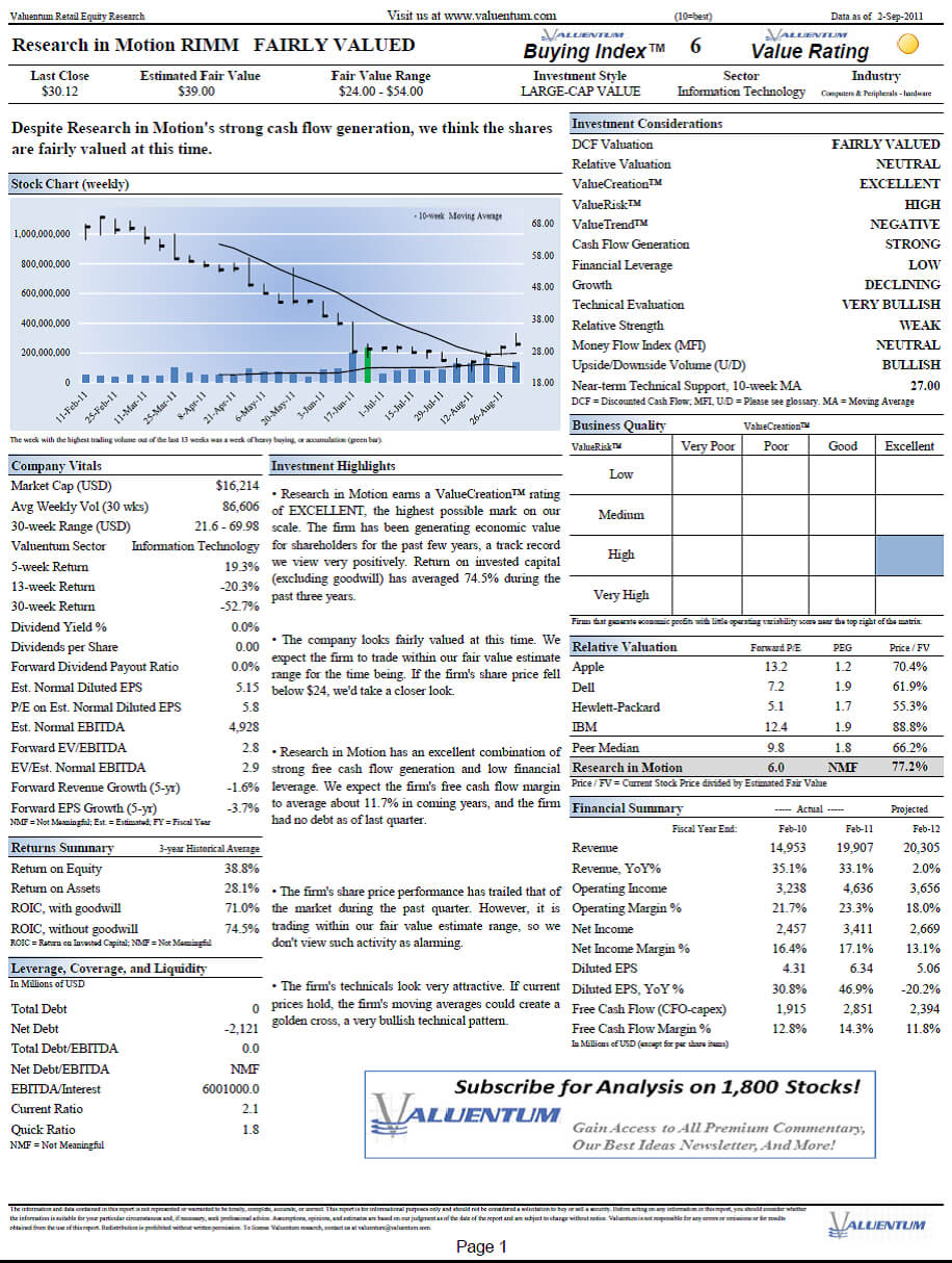 Research In Motion: Fairly Valued Under Pessimistic Pertaining To Equity Research Report Template