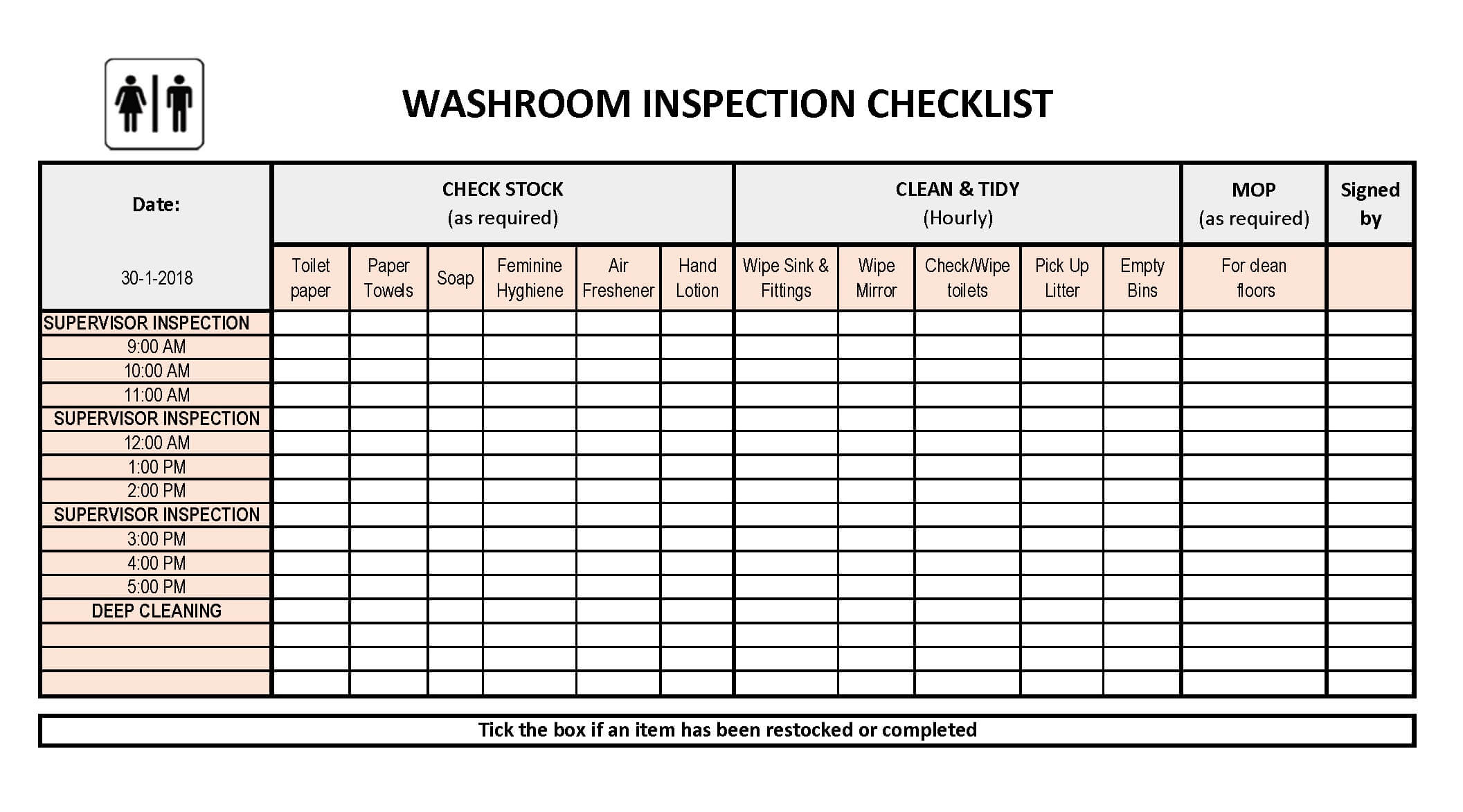 Restroom Cleaning Checklist | Templates At Intended For Blank Cleaning Schedule Template