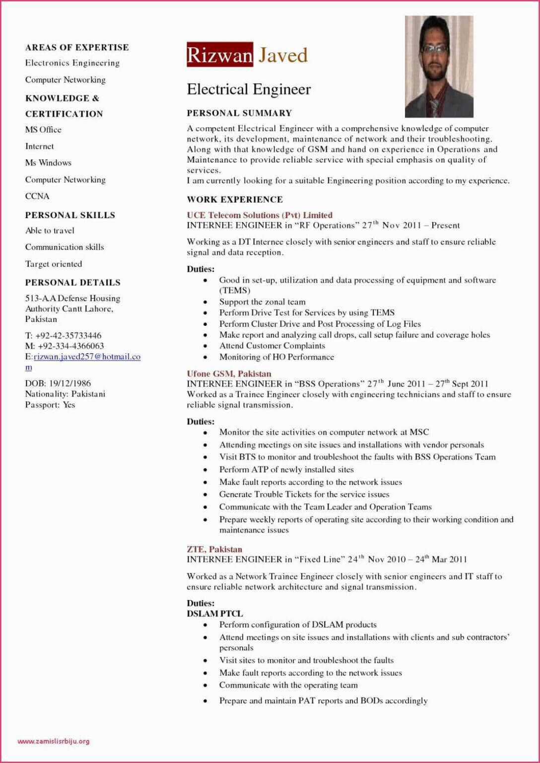 Resume Ic Package Engineerample Resume Fresh Graduate With Equipment Fault Report Template 