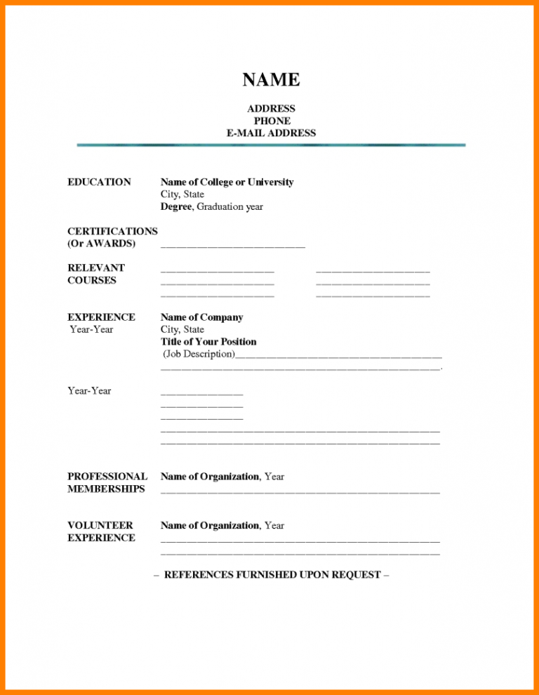 Resume Template Fill In Free Colona rsd7 Within Free Blank Resume