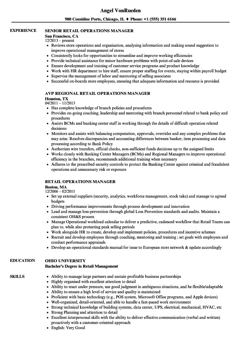 Retail Operations Manager Resume Samples | Velvet Jobs In Operations Manager Report Template
