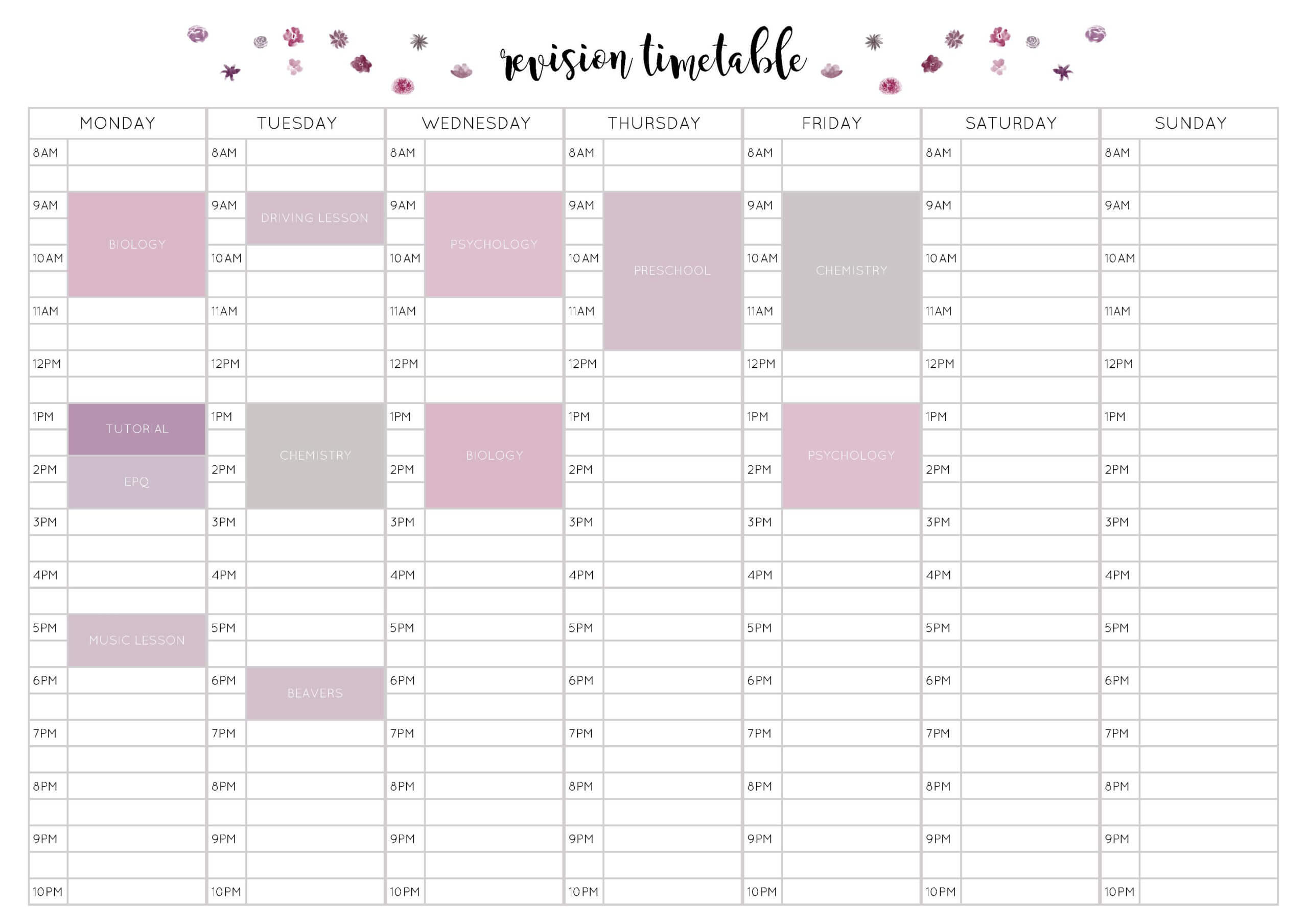 Revision Plan Template - Tunu.redmini.co Regarding Blank Revision Timetable Template