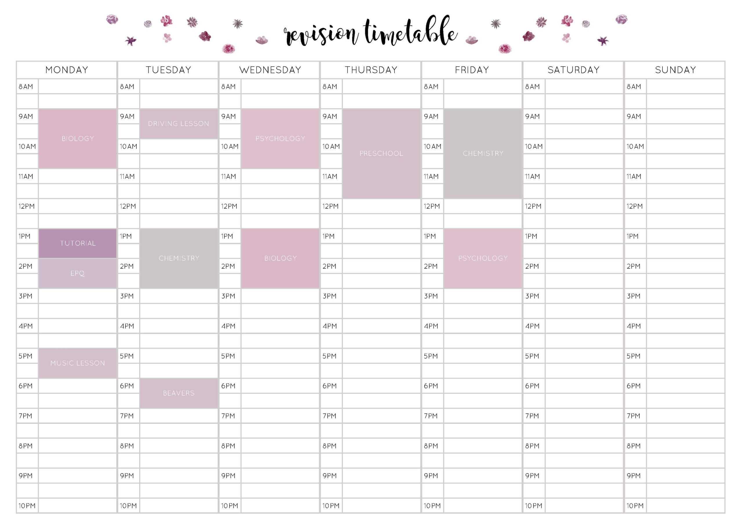 Revision Plan Template – Tunu.redmini.co Regarding Blank Revision Timetable Template