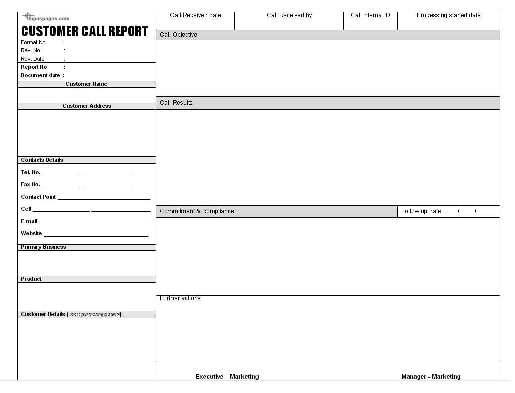 Sales Call Report Templates – Word Excel Fomats Regarding Customer Contact Report Template