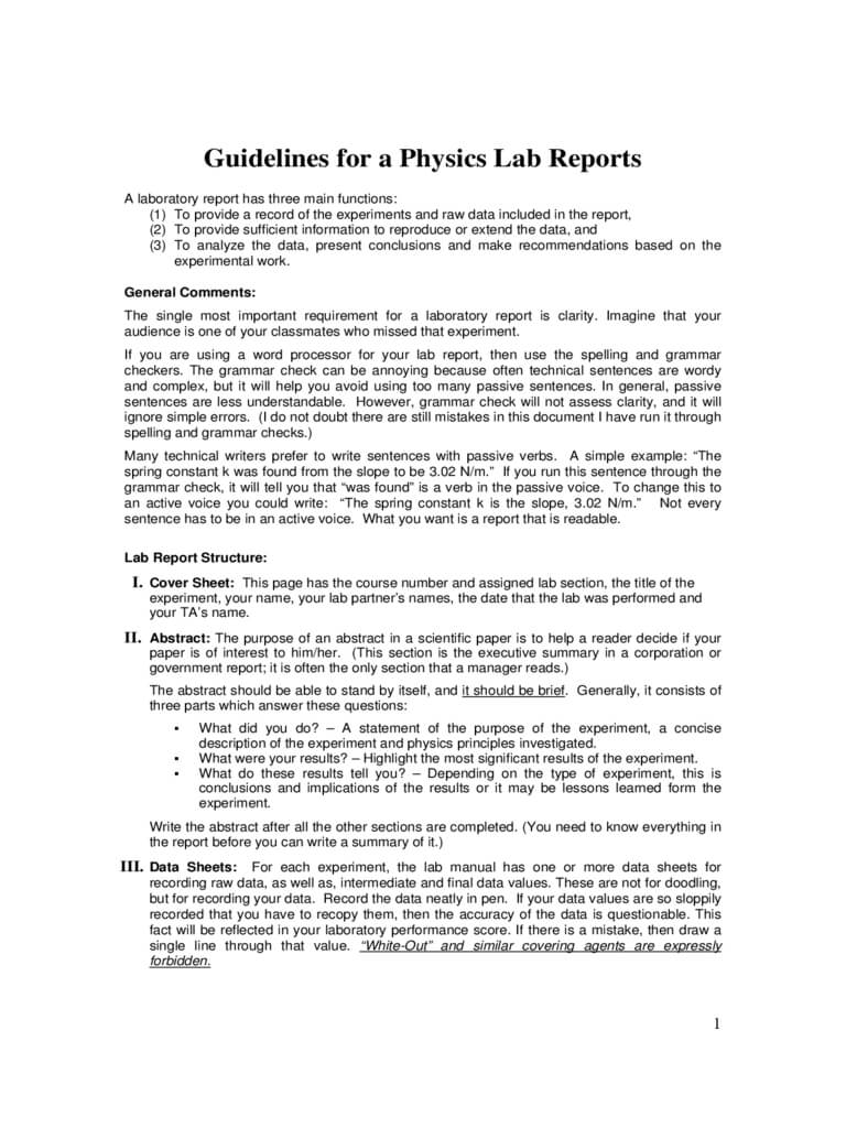 Sample Physics Lab Report Free Download Throughout Physics Lab Report Template