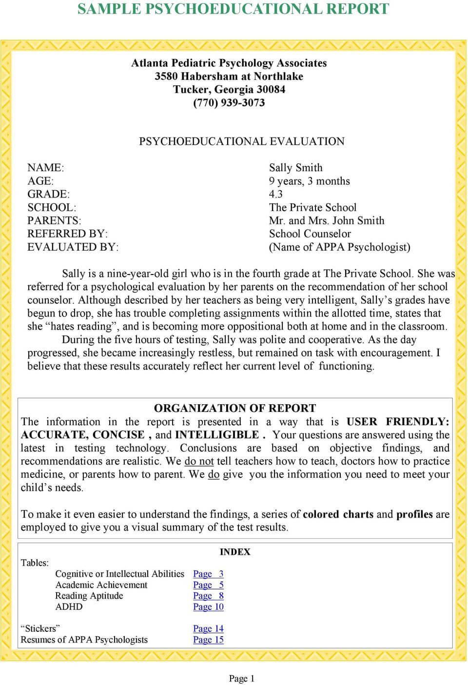 Sample Psychoeducational Report - Pdf Free Download With Psychoeducational Report Template