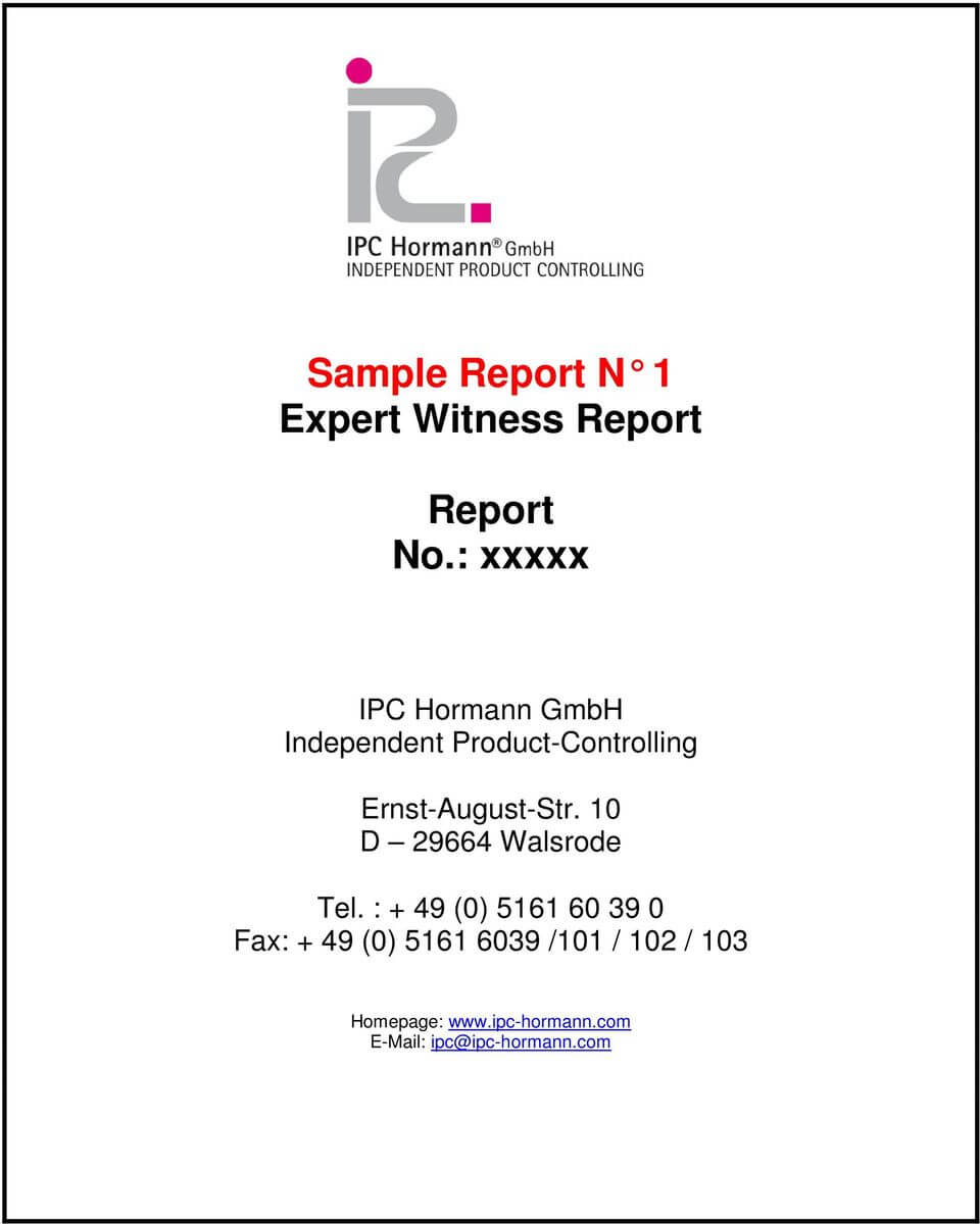 Sample Report N 1 Expert Witness Report. Report No.: Xxxxx For Expert Witness Report Template