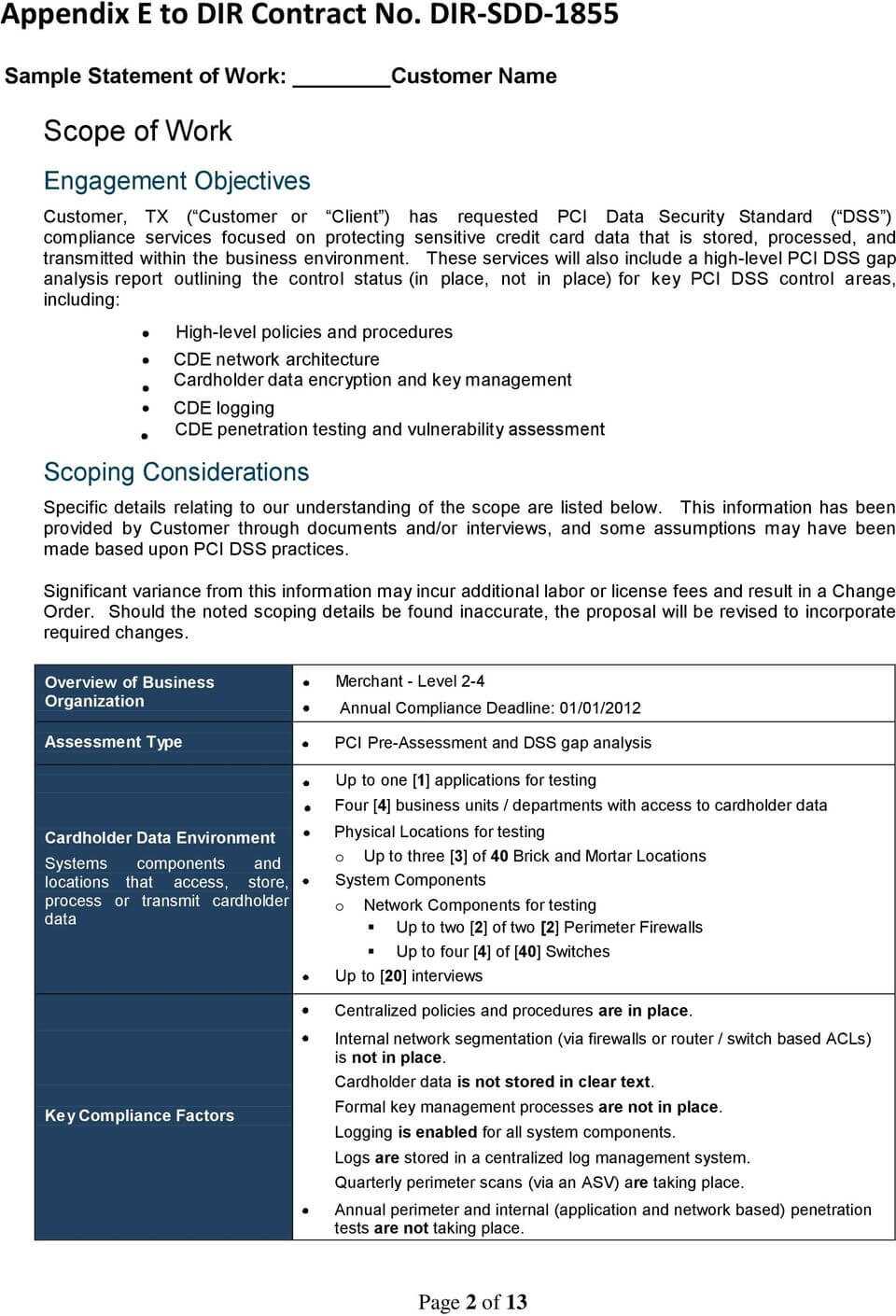 Sample Statement Of Work - Pdf Free Download Pertaining To Pci Dss Gap Analysis Report Template