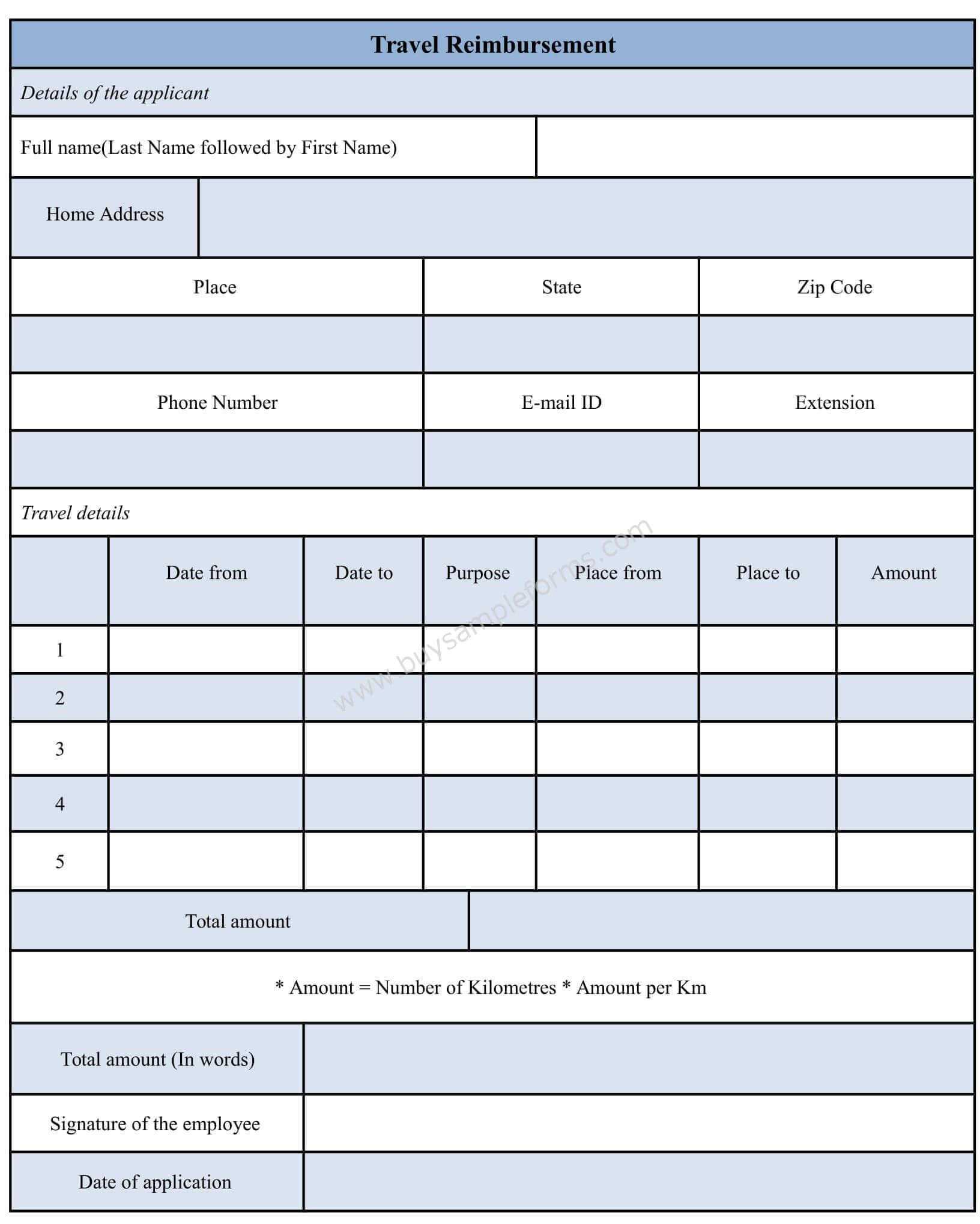 Sample Travel Reimbursement Form Template | Sample Forms Inside Reimbursement Form Template Word