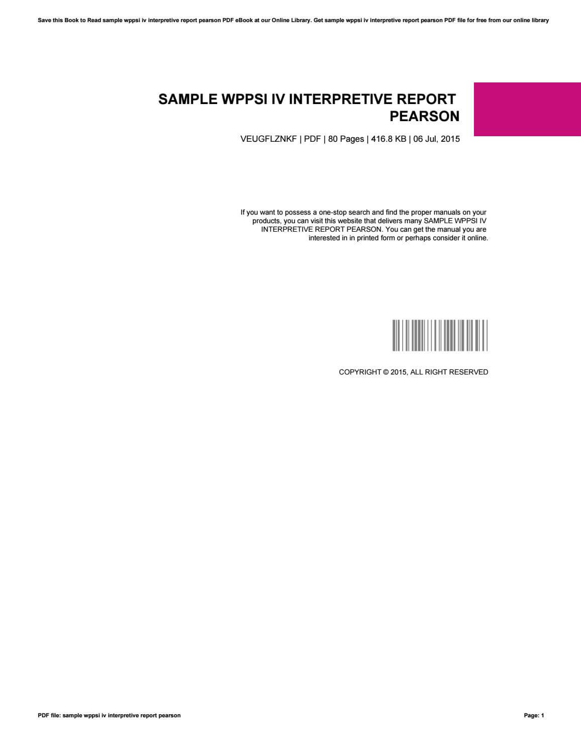 Sample Wppsi Iv Interpretive Report Pearson Intended For Wppsi Iv Report Template