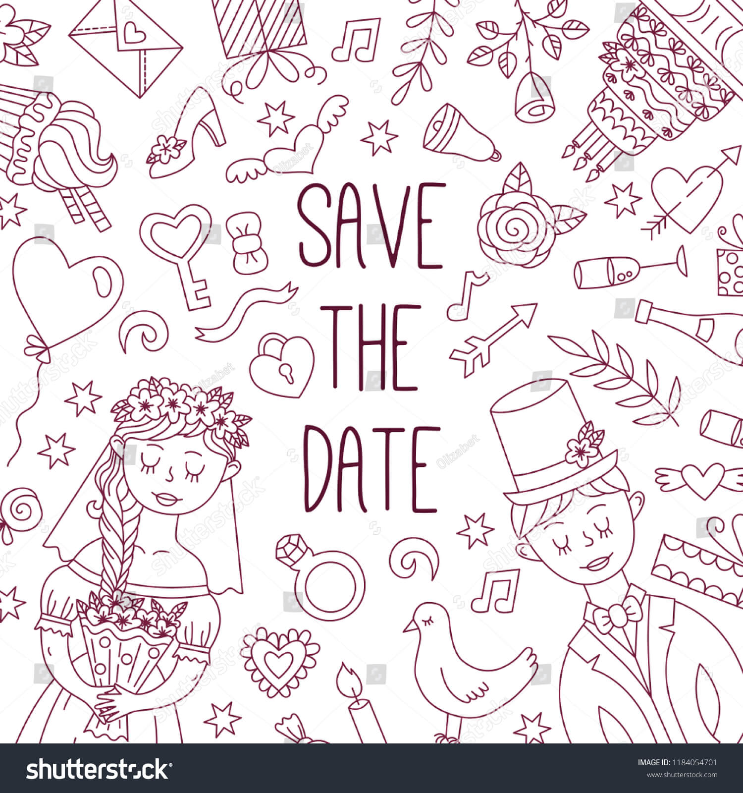 Save Date Wedding Doodle Line Banner Stock Vector (Royalty With Regard To Bride To Be Banner Template