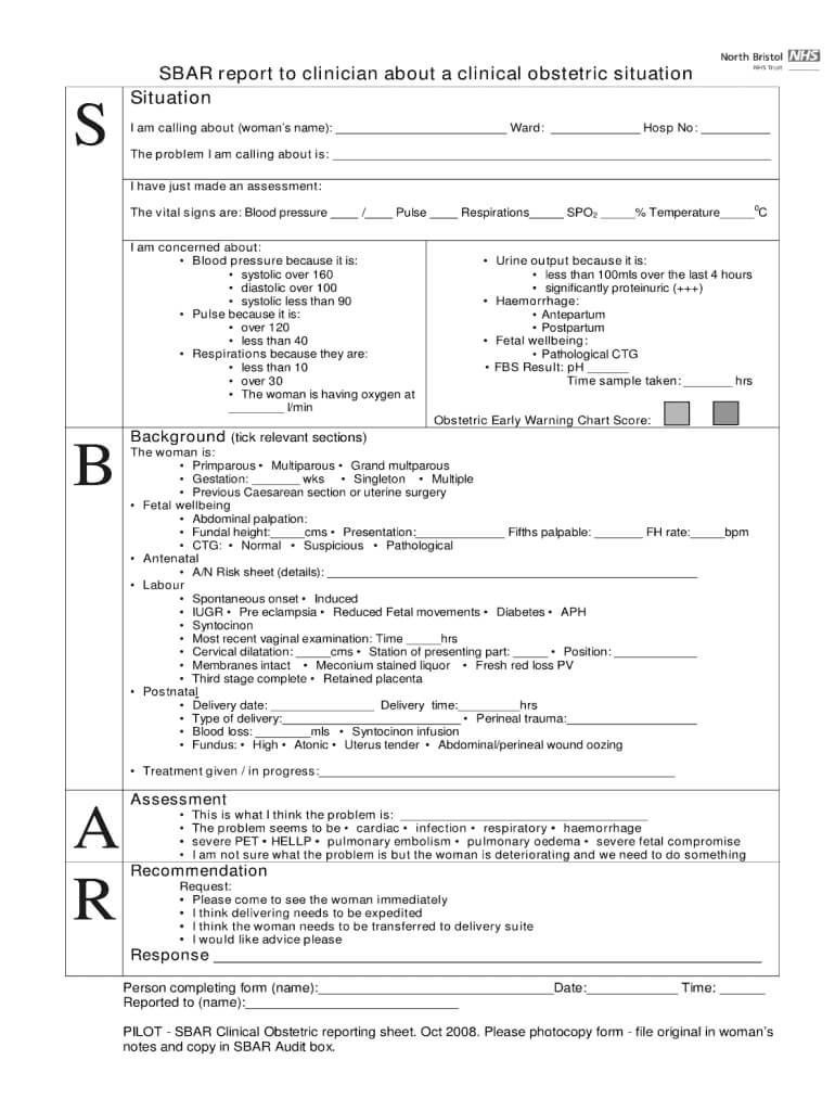 Sbar Template – Fill Online, Printable, Fillable, Blank With Regard To Sbar Template Word