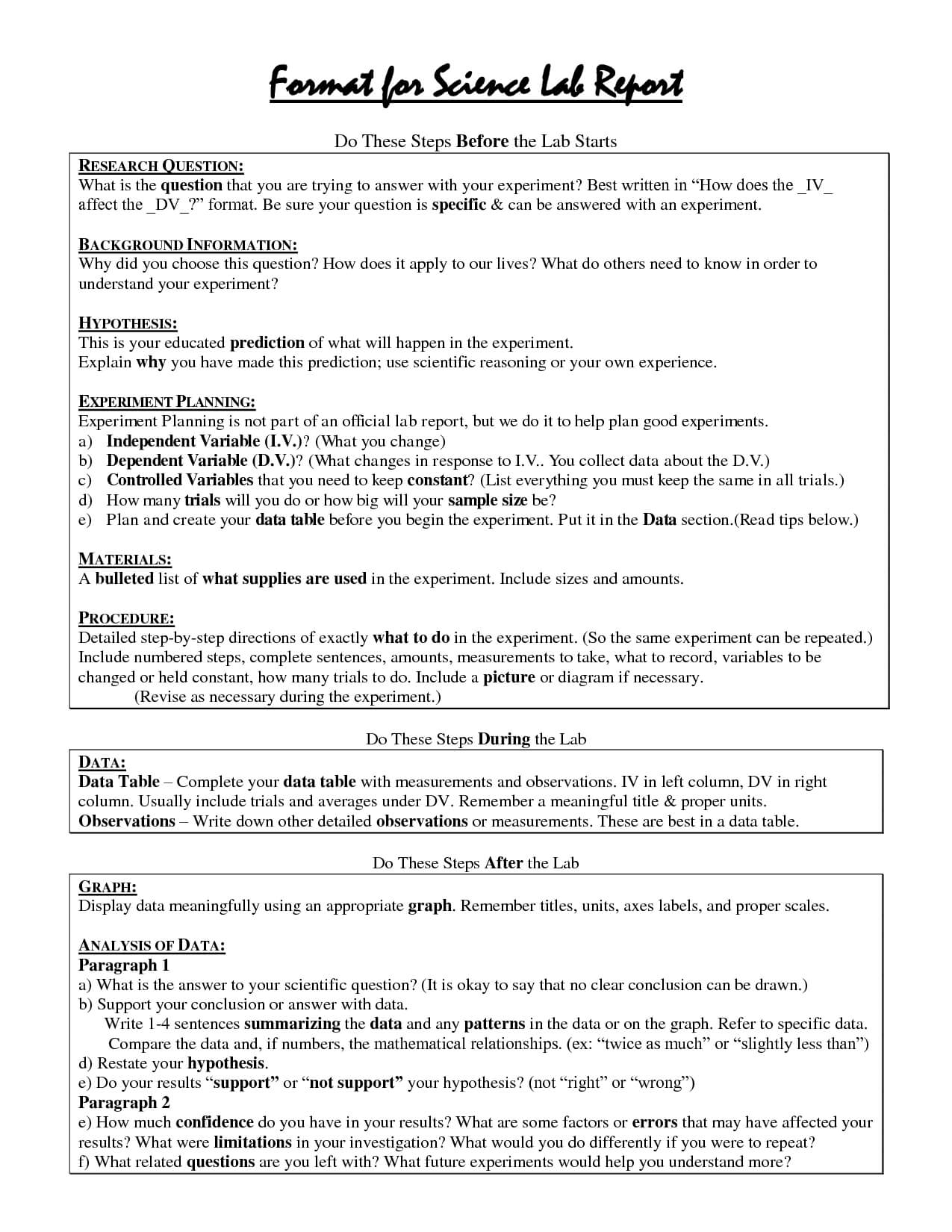 Science Lab Report Template Examples Format Middle School With Regard 