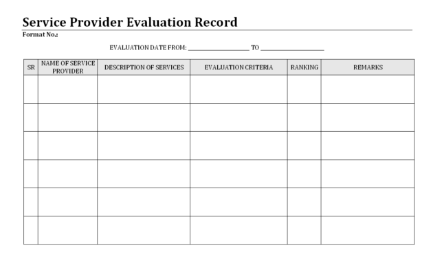 Service Provider Evaluation Record Inside Monitoring And Evaluation 