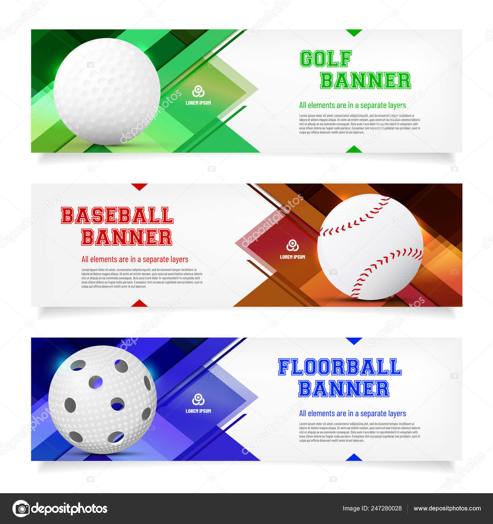 Set Sport Banner Templates Ball Sample Text Separate Layer Regarding Sports Banner Templates